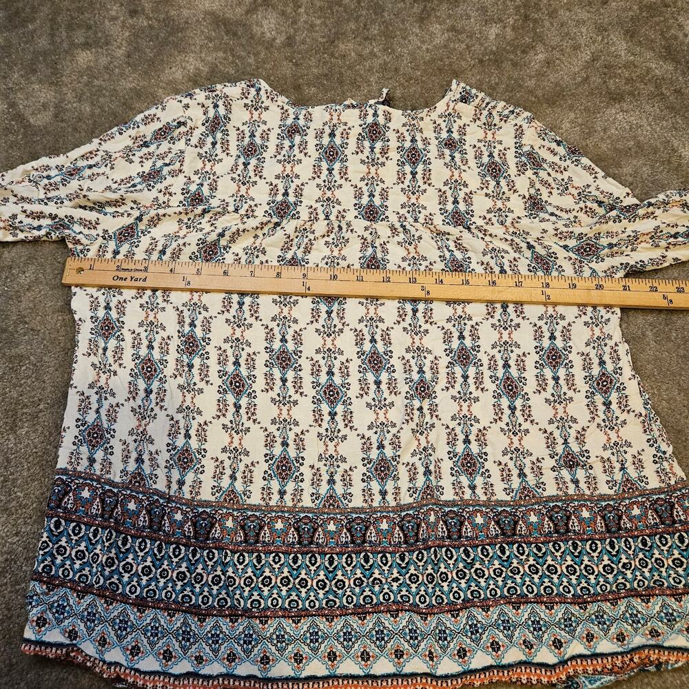 Artesia Size Large L Blouse White Blue Boho Indie Flowy Comfortable Tassles - Picture 10 of 11